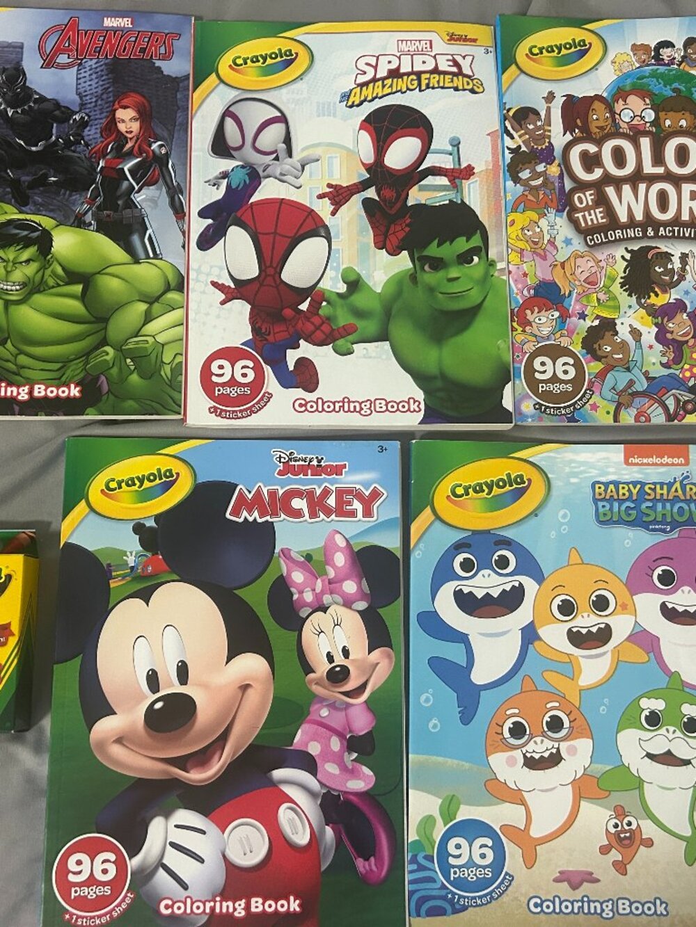 Lot of 10 Kids Coloring books and 2 Sets Crayons